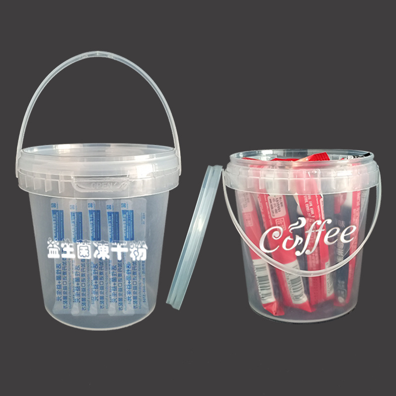 Factory Supply 500ml-5L Food Grade Clear Plastic Bucket With Lid And Handle Commercial Round Bucket Can Be Printed Logo