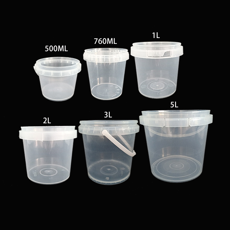 500ml 1L2L3L5L White Clear  Plastic Round Buckets With Lids And Handle Food Grade Packing Bucket Factory Supply