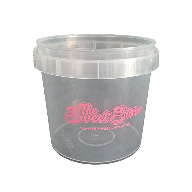 For Sale Clear Plastic Round Packaging  Buckets Cotton Candy Bucket Freeze Drying Bucket With Lid And  Handle Printing  Logo