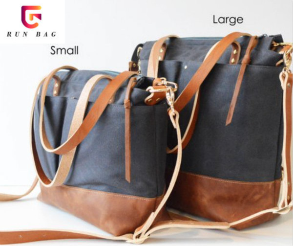 Large Work Tote Bag Waxed Canvas Tote Bag With Leather Handles