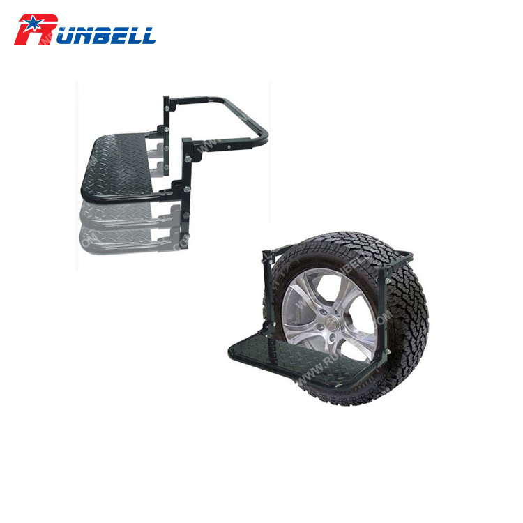 Heavy Duty Tire Step for Truck and SUV with Non-Slip Steel Surface, Adjustable to Fit Tire, Fold Flat for Storage