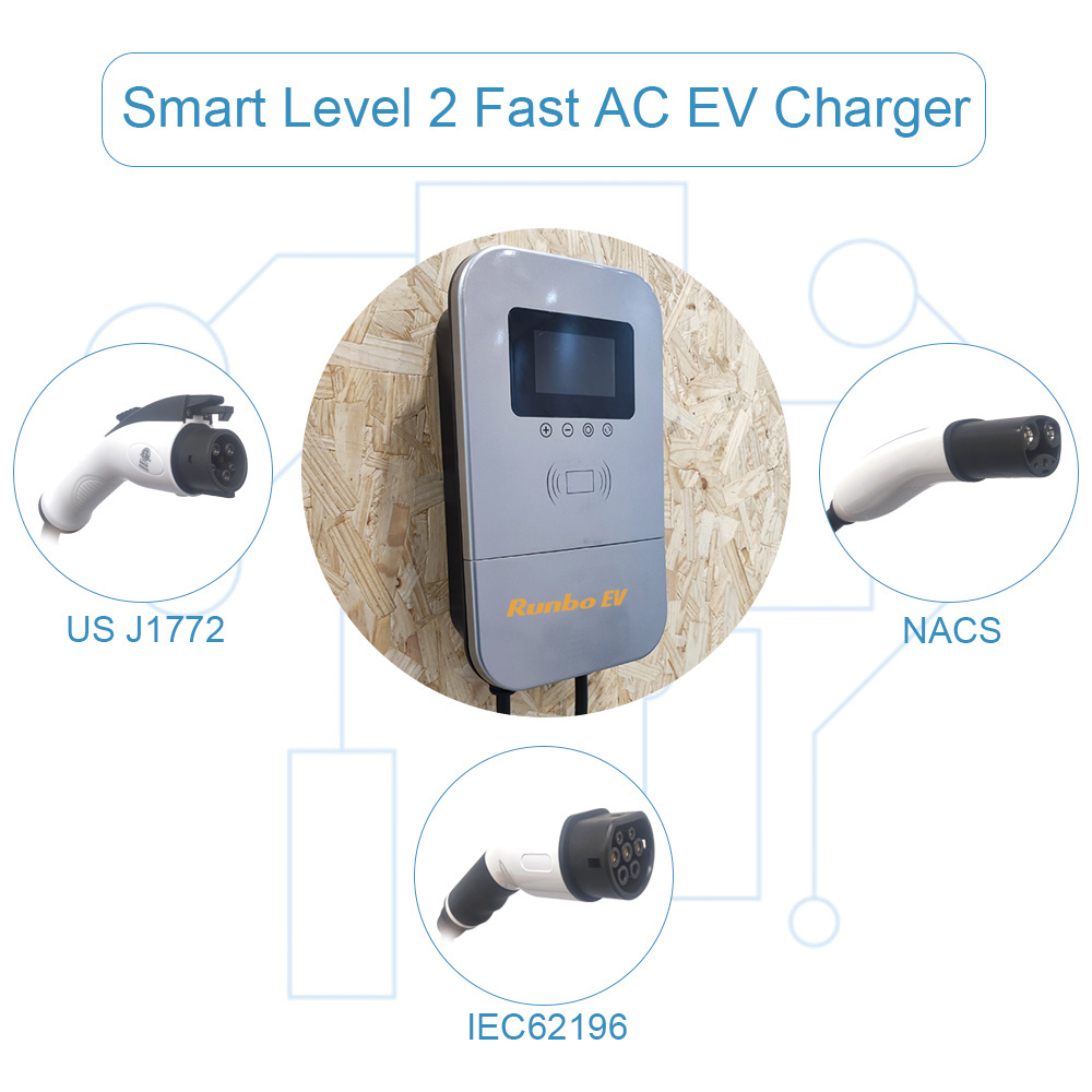 Wallbox mounted fast ev charger 16A 32A 48 Amp OCPP Type 1 Type 2 fast ev charging pile ev charger 22kw 32a