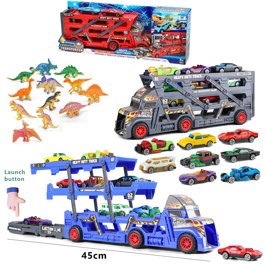 Ejection Container Truck Animal Dinosaur Car Truck Toys Set Small MOQ Top Sell dinosaur car truck toys set for kids