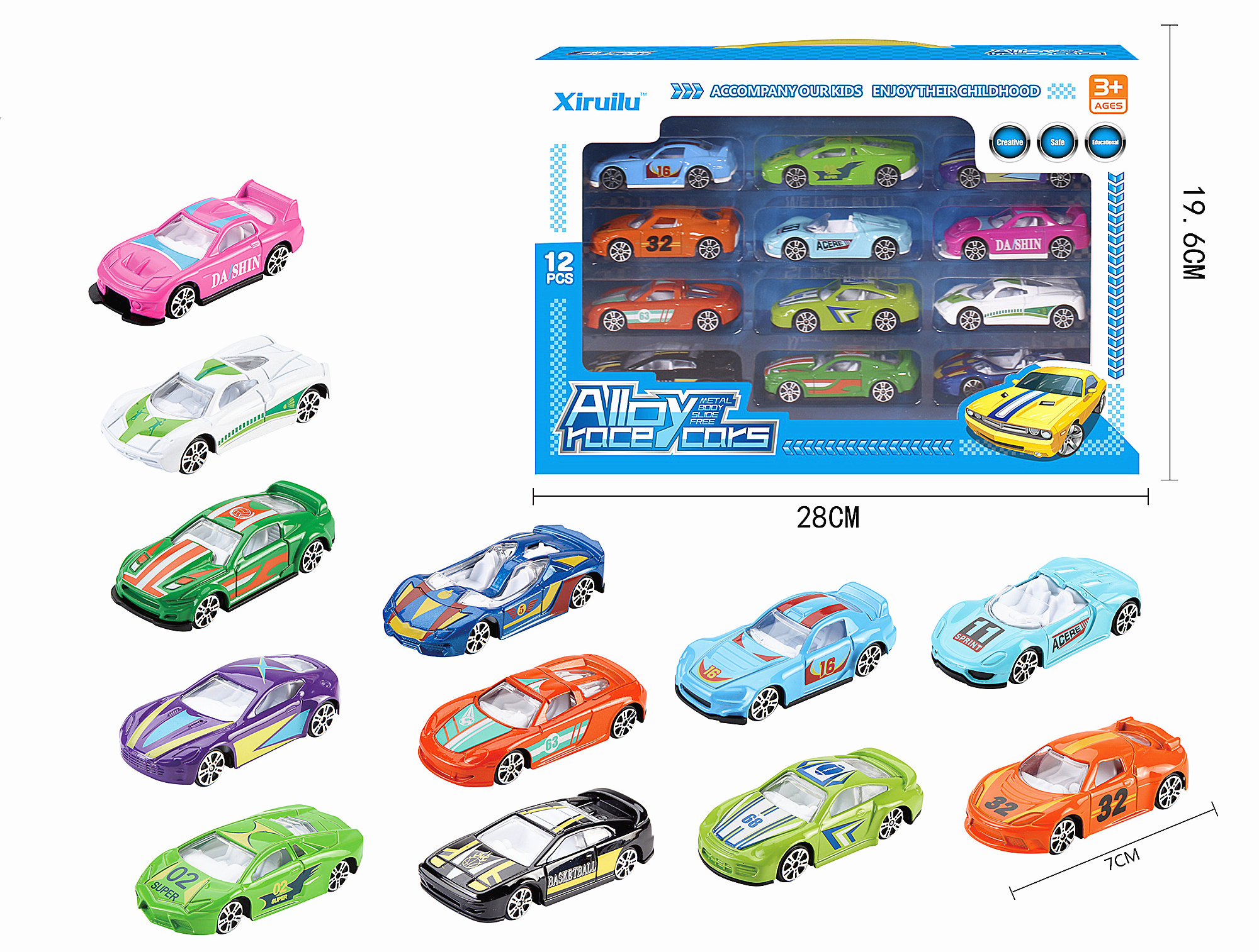 12PCS Factory direct sale die cast 1:64 hot free wheel children's alloy toy car