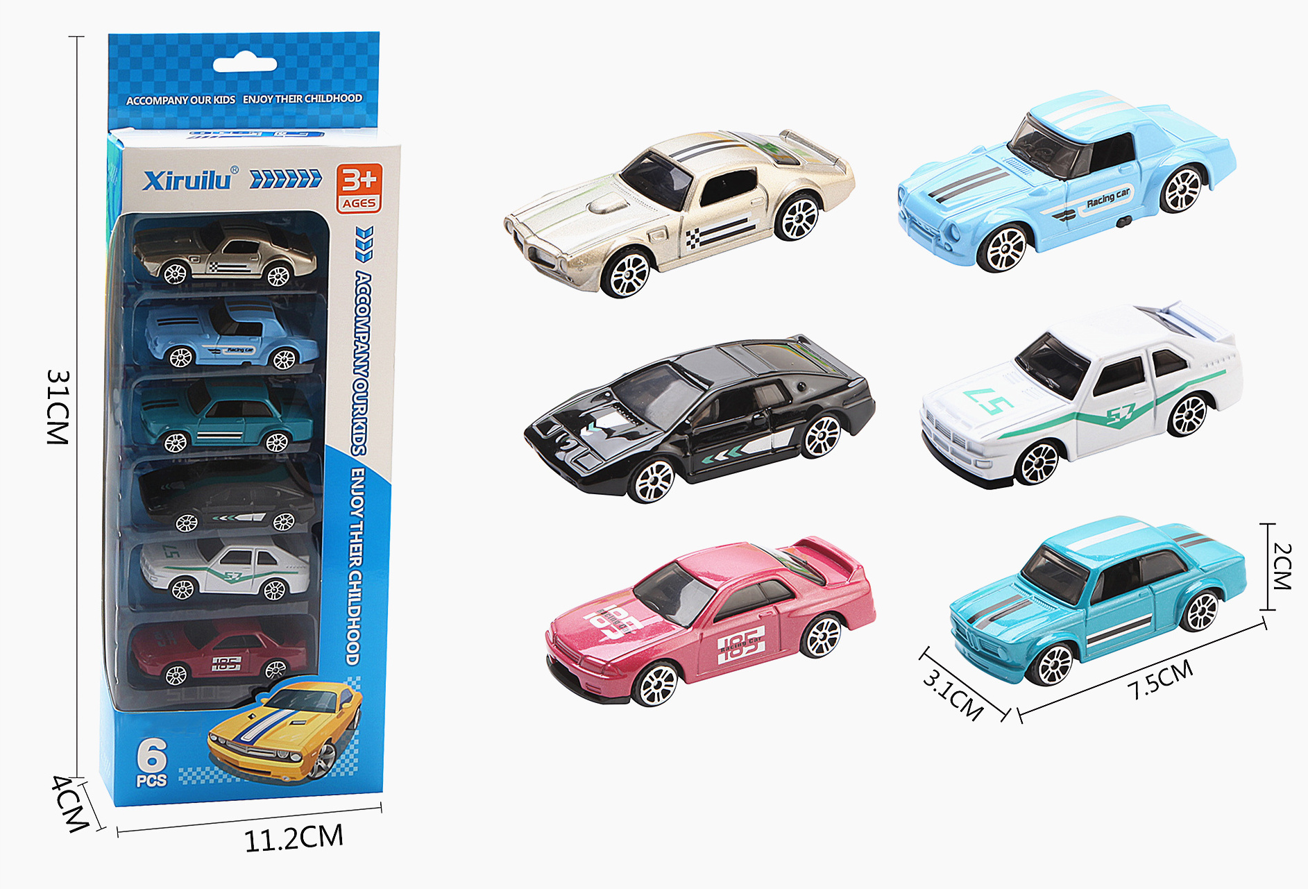 12PCS Factory direct sale die cast 1:64 hot free wheel children's alloy toy car