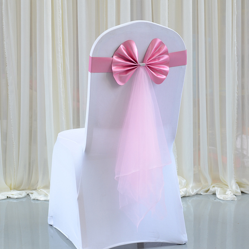 Elastic Wedding Bow-Free Chair Back Flower Hotel Banquet Mesh Ribbon Decoration Christmas Bandage