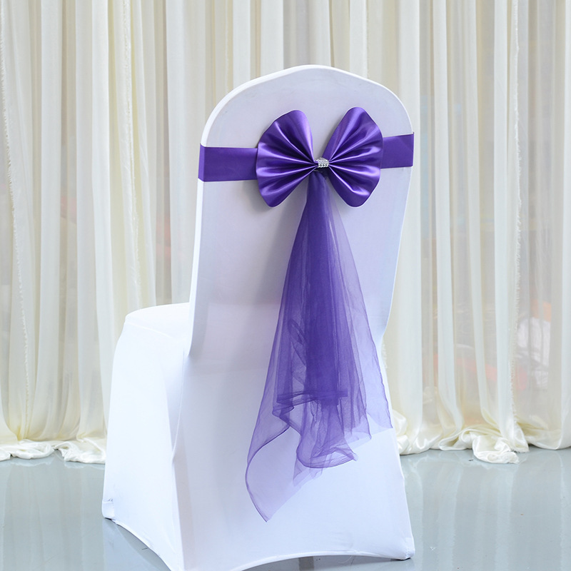 Elastic Wedding Bow-Free Chair Back Flower Hotel Banquet Mesh Ribbon Decoration Christmas Bandage