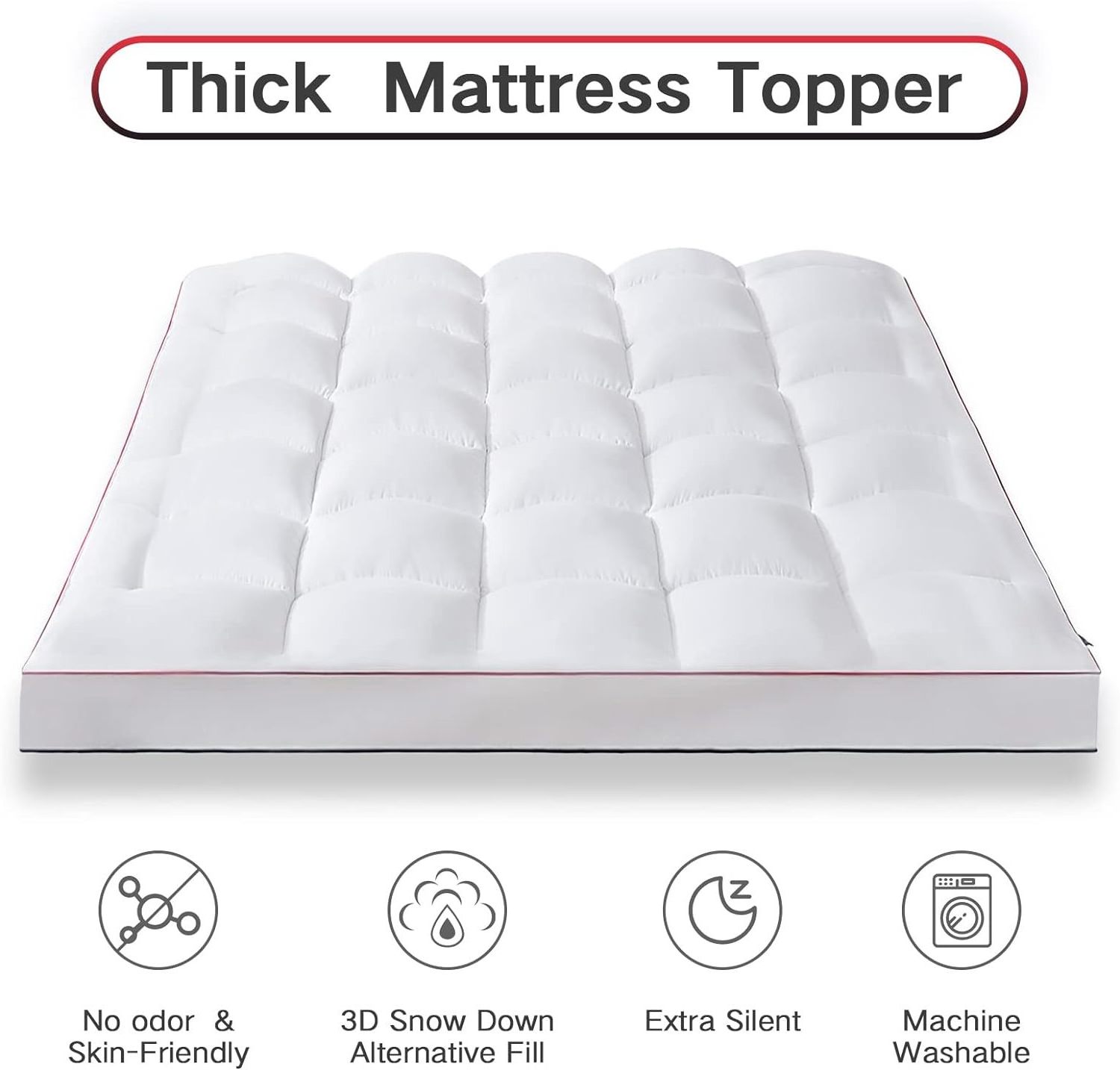 Mattress Pad Cover Pillow Top Topper Padded Luxury Cooling Down Thick Size Woven 40 Plain