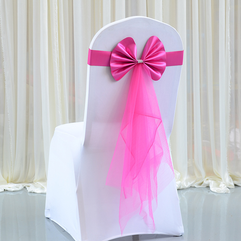 Elastic Wedding Bow-Free Chair Back Flower Hotel Banquet Mesh Ribbon Decoration Christmas Bandage