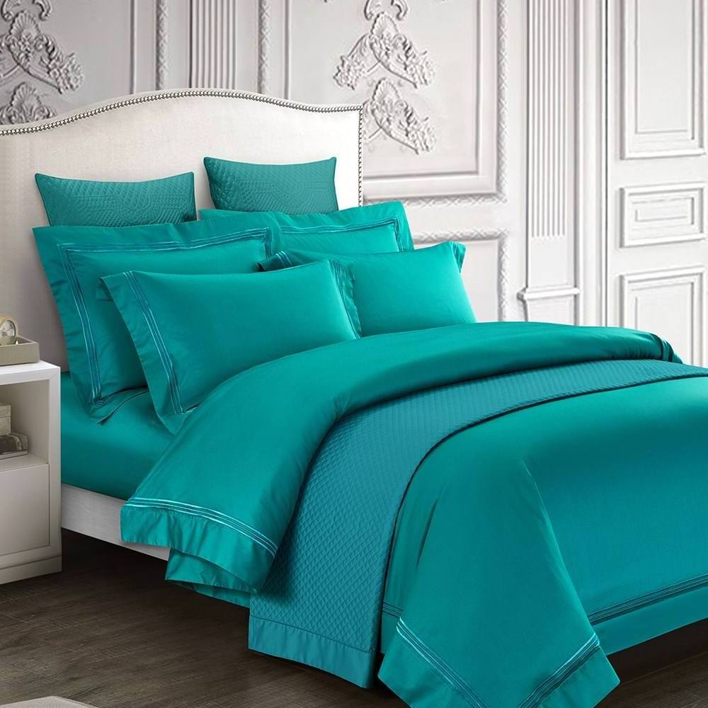 Custom Wholesale Embroidered Hotel Linens 100% Cotton Duvet Cover and Flat Sheet Set Satin Pattern Bedding