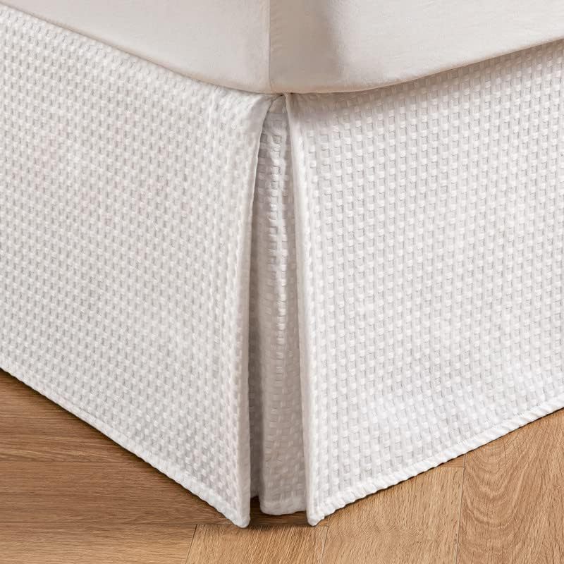 Pleated Waffle Weave Bed Skirt Tailored Dust Ruffle 18 Inch Drop Easy Fit Machine Washable bed skirt cover