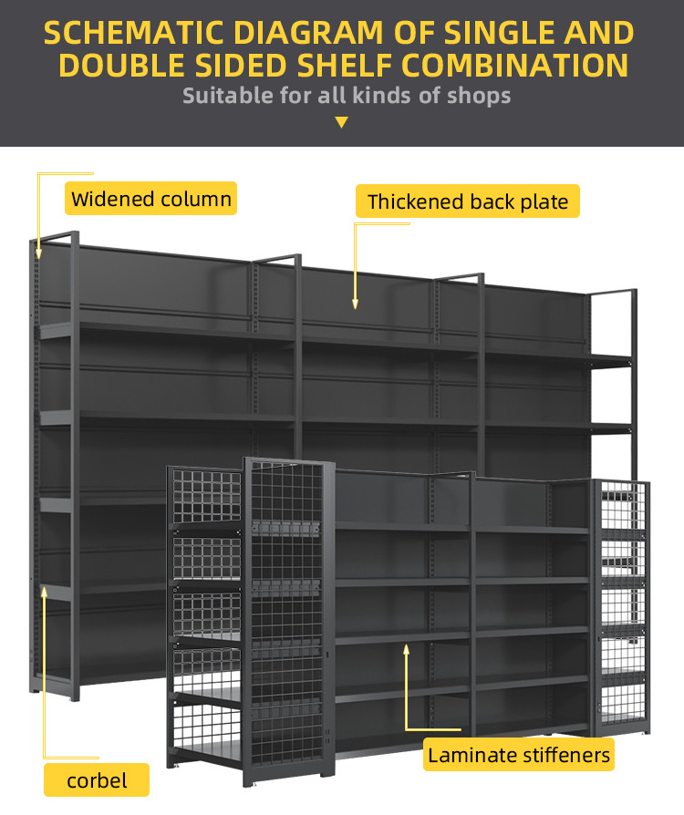 Retail Store Used Metal Supermarket Rack 60KG For Shop Display Shelf estante Gondola shelving led display racks