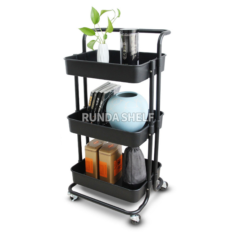 Luxury Utility Rolling Movable Storage Organizer Cart Trol13 14ack Storage Holders & Racks Kitchen Shelf Black Plastic ABS 10pcs