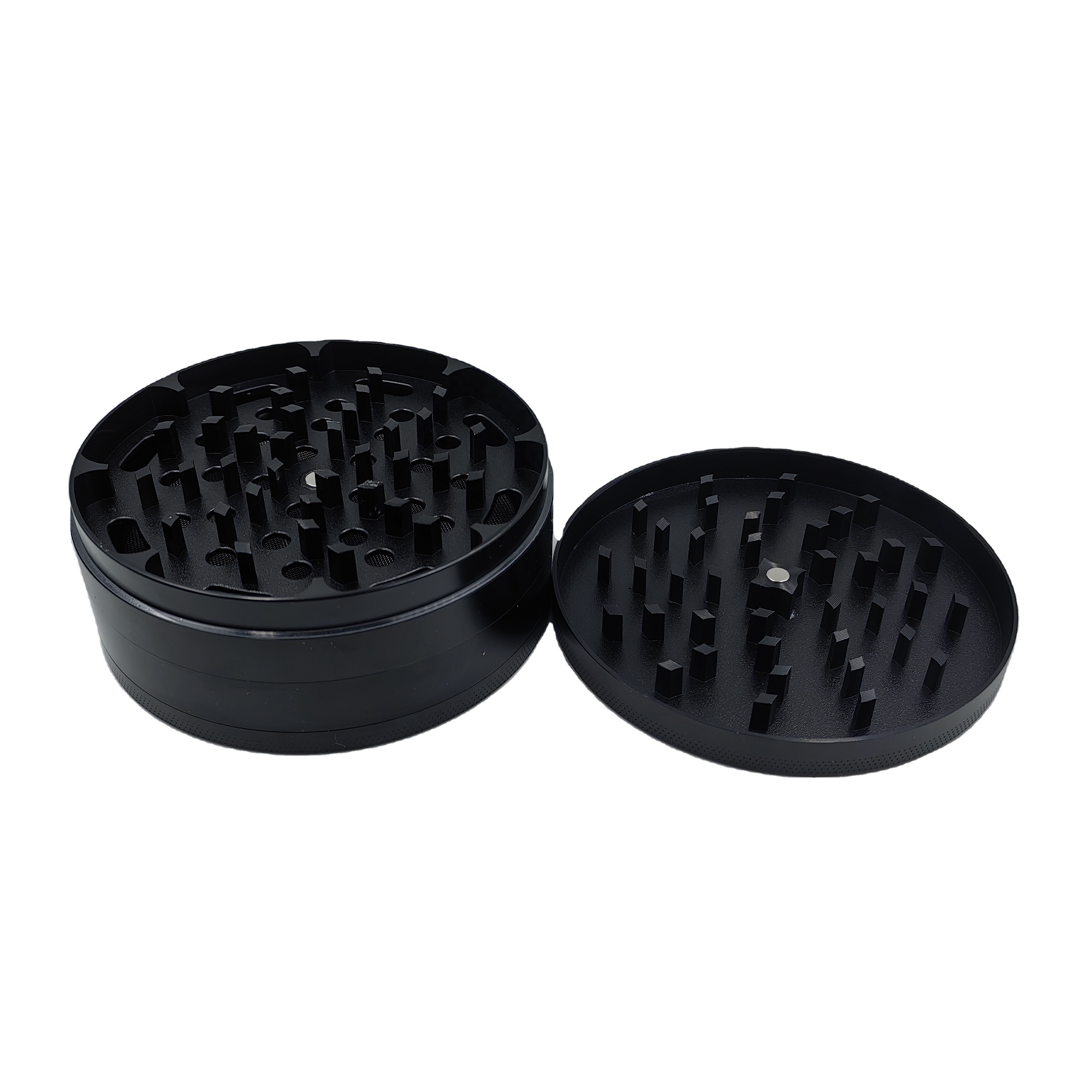 40mm 50mm 55mm 63mm 75mm 100mm Custom Black Zinc Aluminum Alloy Tobacco Grinder 4 Part Large Herb Grinder