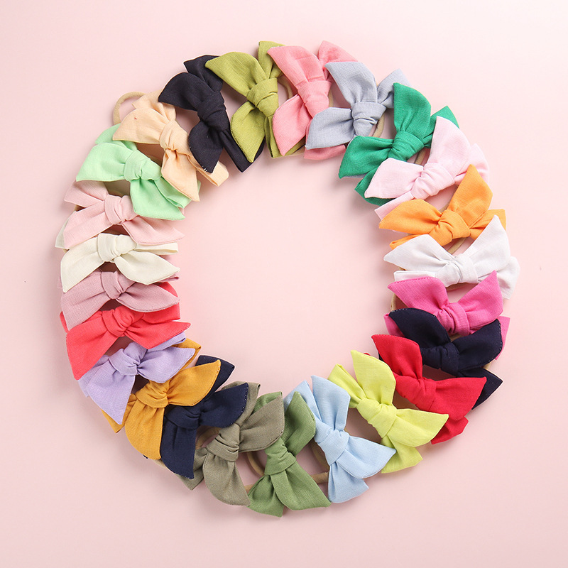 Children's bamboo knot cotton windmill bow hairband baby super soft headband in solid color