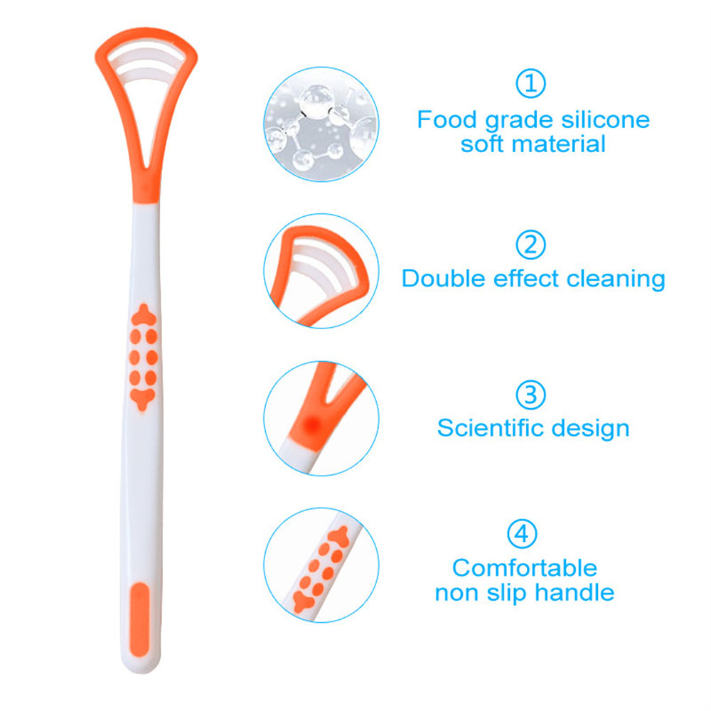 Private Label Tongue Remover Silicone Toothbrush Head Tongue Scrapper Tongue Cleaner