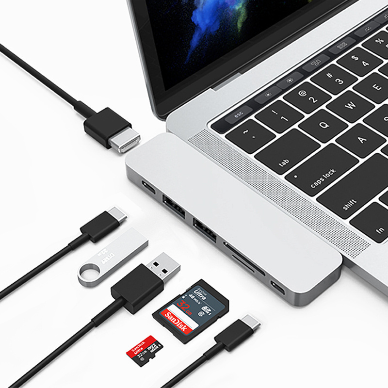 Wiwu  New Arrival 7 In 2 USB C Hub Adapter USB Hub 3.0 HD MI SD TF for MacBook Pro