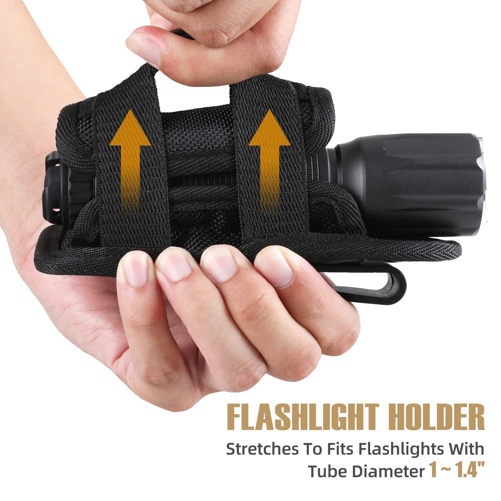 Tactical Flashlight Pouch Holster, Rotatable Flashlight Holder Belt Clip Tactical Torch Carry Case with 360 Degree Carabi