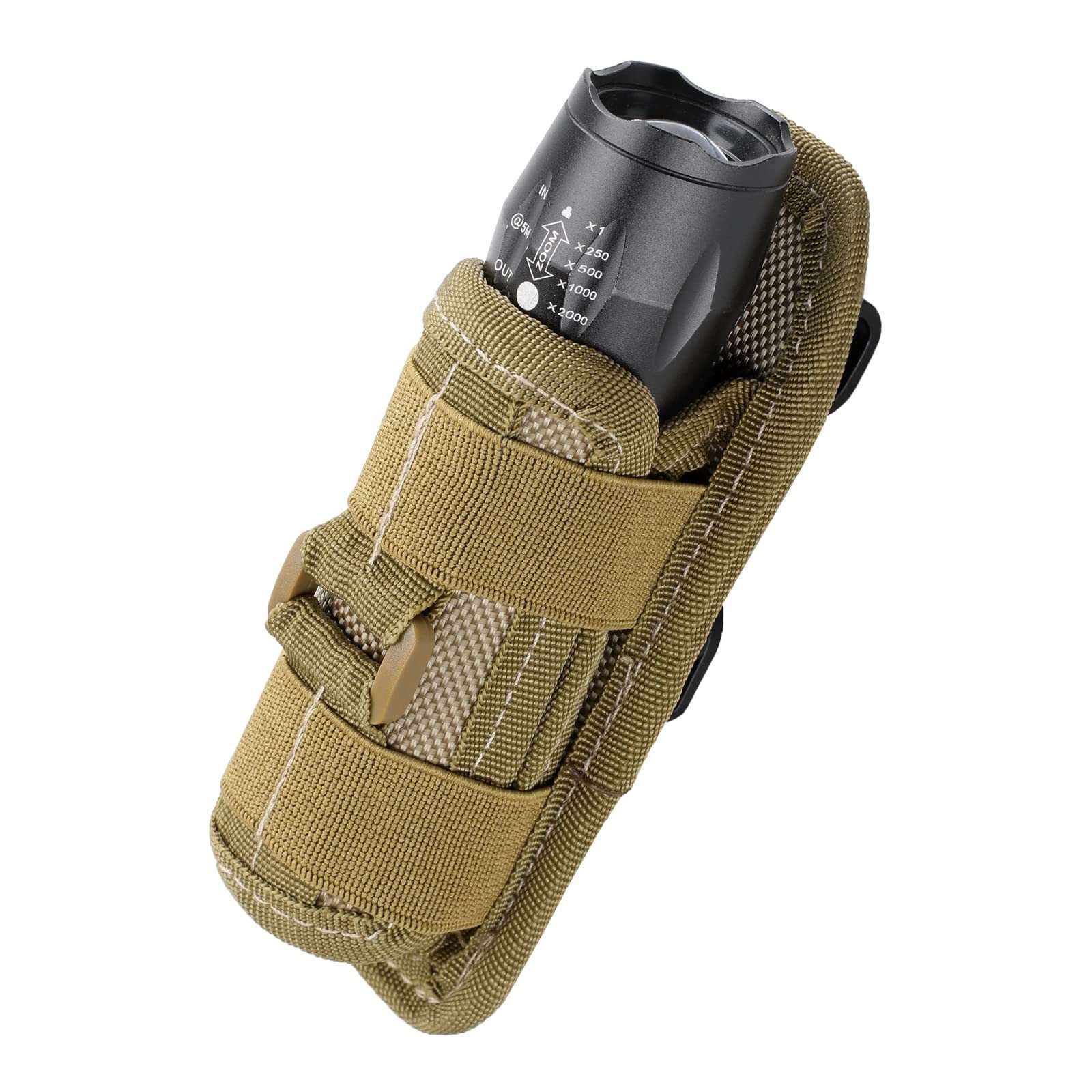 Tactical Flashlight Pouch Holster, Rotatable Flashlight Holder Belt Clip Tactical Torch Carry Case with 360 Degree Carabi