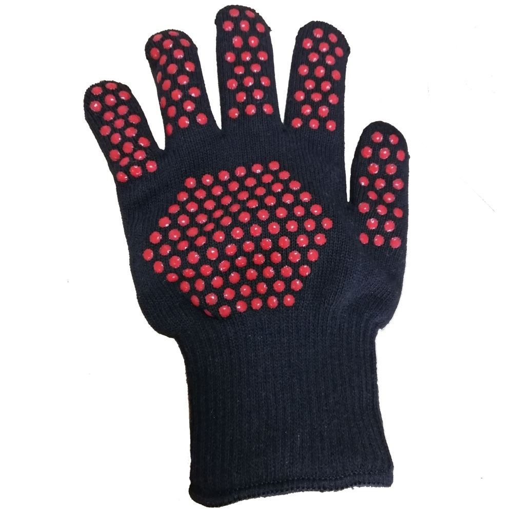 Hot Selling Heat Resistant Bbq Five finger mitts cotton lining With Silicone Dots Kitchen Oven Gloves Washable