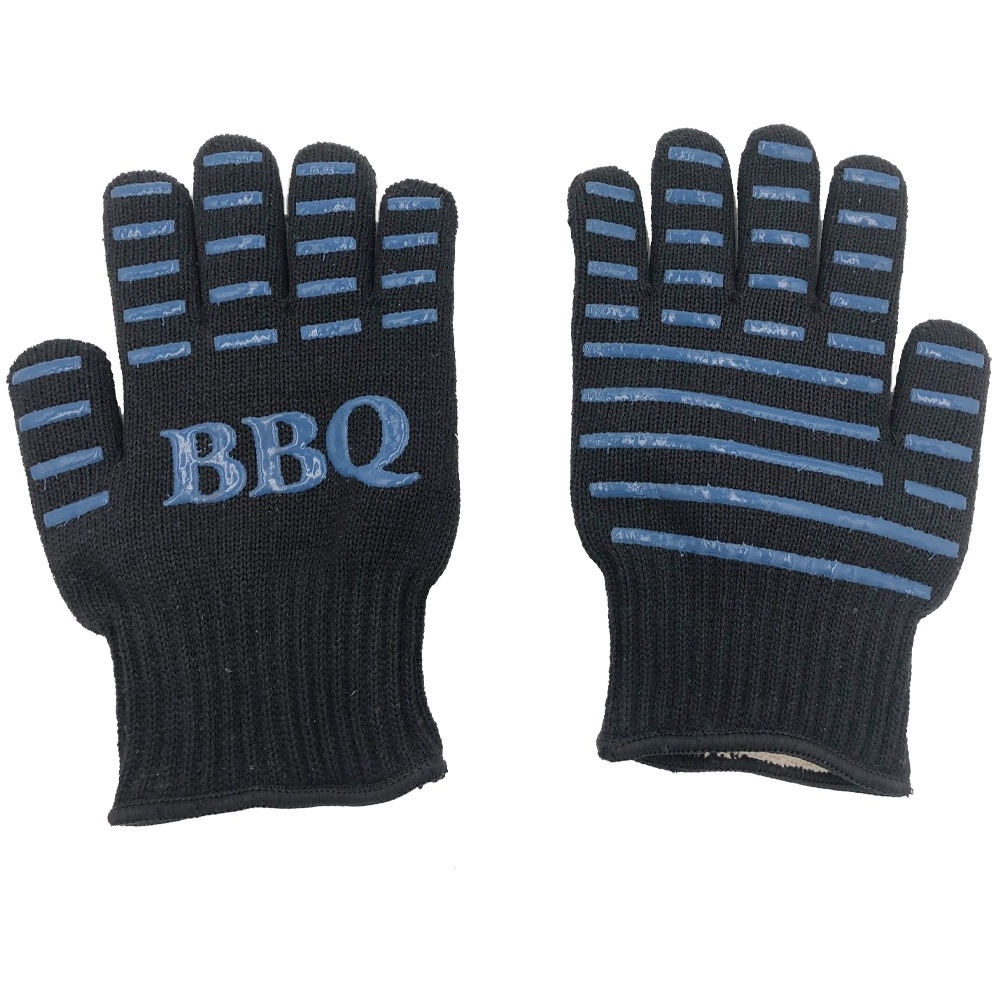 Hot Selling Heat Resistant Bbq Five finger mitts cotton lining With Silicone Dots Kitchen Oven Gloves Washable