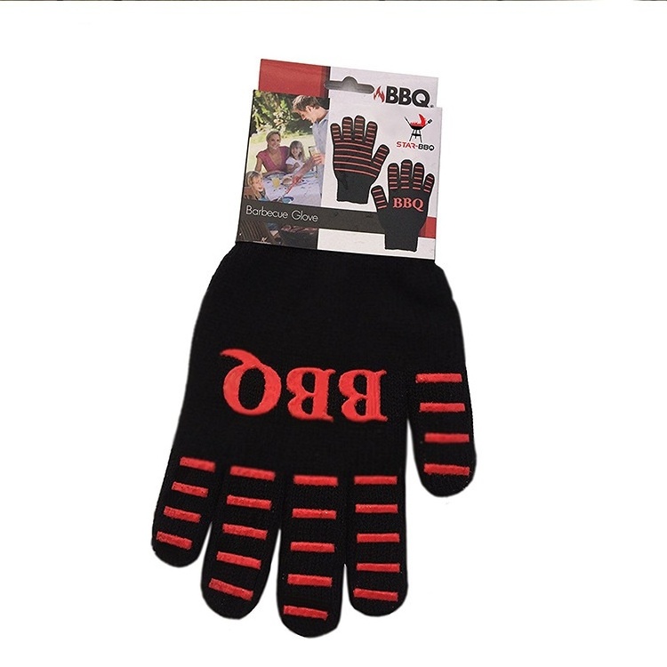 Hot Selling Heat Resistant Bbq Five finger mitts cotton lining With Silicone Dots Kitchen Oven Gloves Washable