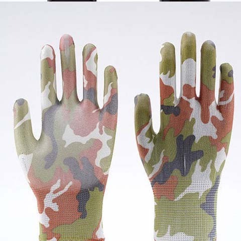 Printed pu coated palm labor insurance gloves non-slip wear gardening labor insurance gloves dipped rubber protective gloves