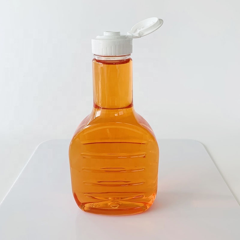 Hot sale 500ml plastic salad dressing bottle flat square PET plastic maple syrup sauce honey bottle