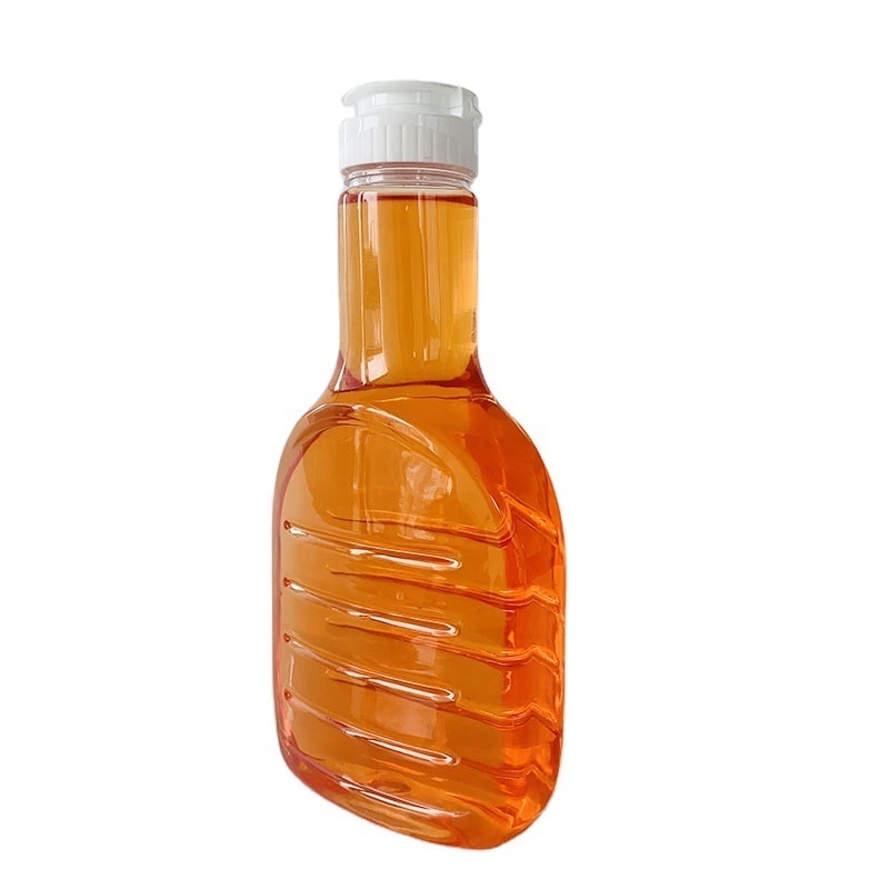 Hot sale 500ml plastic salad dressing bottle flat square PET plastic maple syrup sauce honey bottle