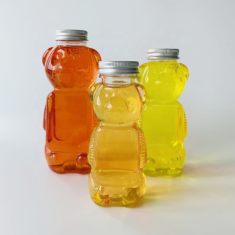 Food grade bear shape plastic juice container bottle 250ml 350ml 500ml honey cartoon plastic beverage bottle