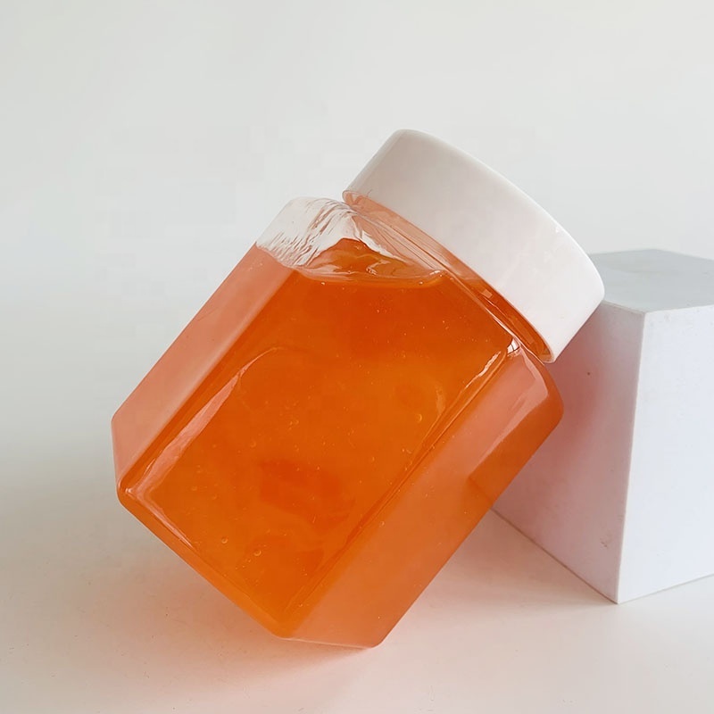 Fashion Design Hexagonal Honey Bottle, PET Transparent Plastic Jar with Lid