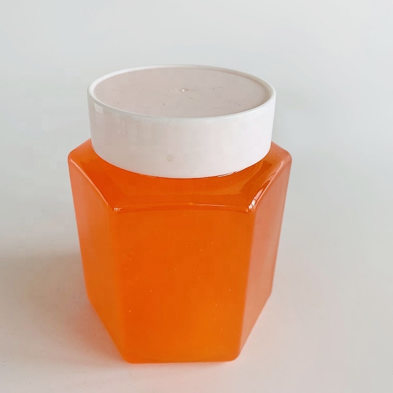 Fashion Design Hexagonal Honey Bottle, PET Transparent Plastic Jar with Lid