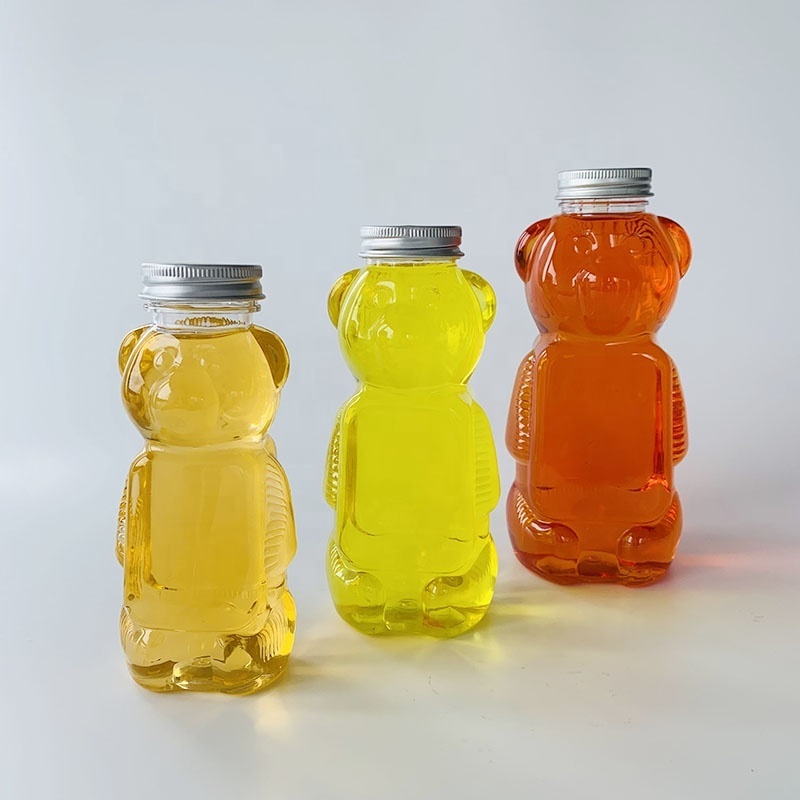 Food grade bear shape plastic juice container bottle 250ml 350ml 500ml honey cartoon plastic beverage bottle