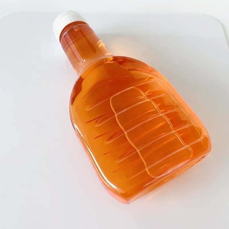 Hot sale 500ml plastic salad dressing bottle flat square PET plastic maple syrup sauce honey bottle