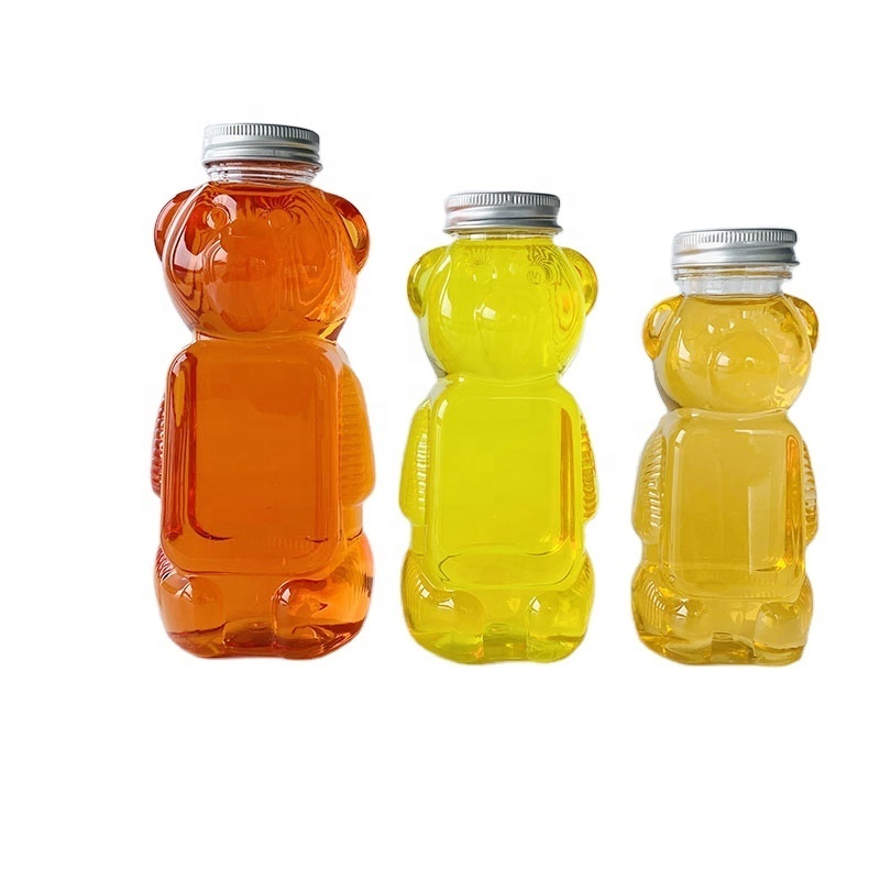 Food grade bear shape plastic juice container bottle 250ml 350ml 500ml honey cartoon plastic beverage bottle