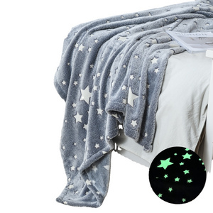 Custom luminous blanket Glow In The Dark Flannel stars Fleece Throw Blanket for winter