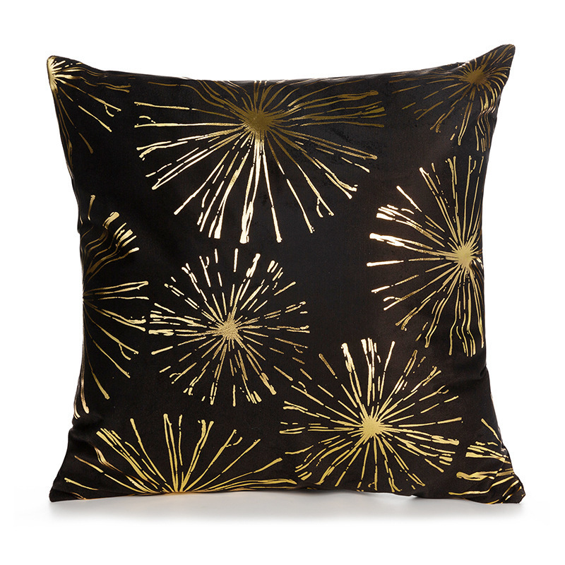 Decorative Hot Gold Stamping Printed Pillow Cushion Cover Super Soft Velvet luxury black Geometric hotel pillow cover