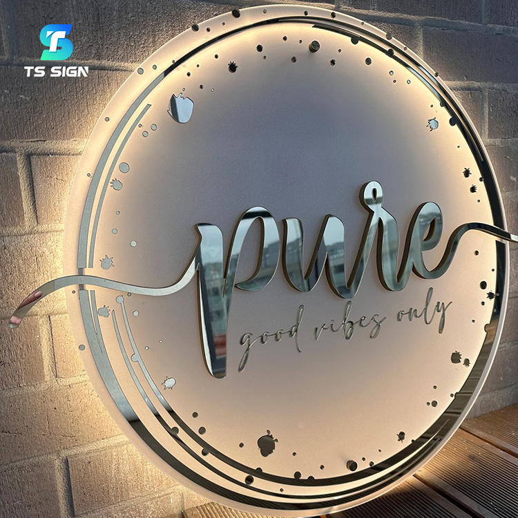 High Quality Gold Acrylic Back-lit Logo Sign Beauty Salon Address Light Up Signs Board