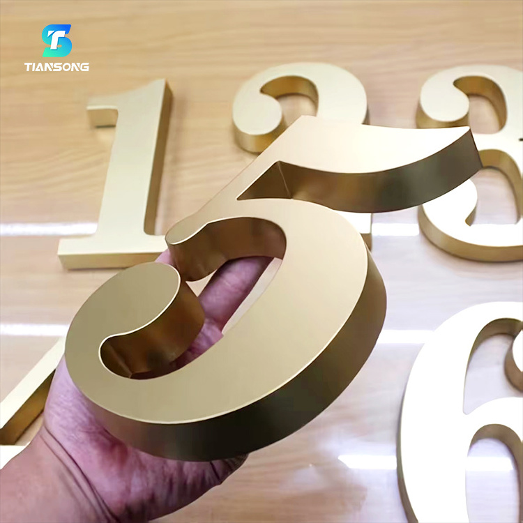 3D Acrylic Signage Custom Stainless Steel Brushed Gold Letters For Store Company Wall Logo Sign