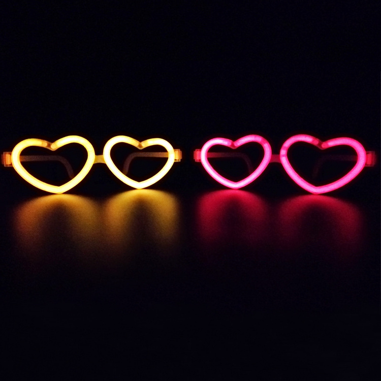 Neon heart shape glowing in the dark light flashing glow eyeglasses glow sticks fluorescence glasses for wedding party