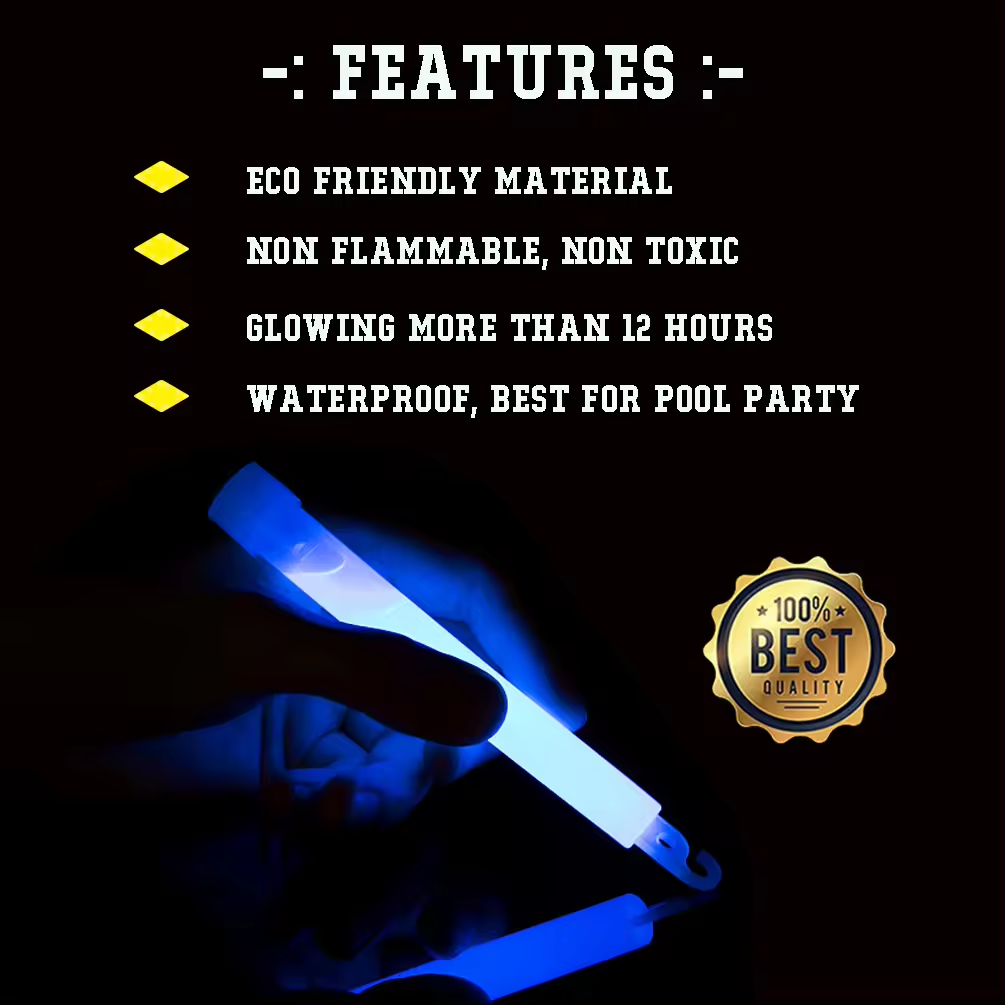 Blue Industrial Grade Emergency 6 Inch Chem Light Sticks with Lanyards Ultra Bright 12 Hour Waterproof Glow Sticks for Camping