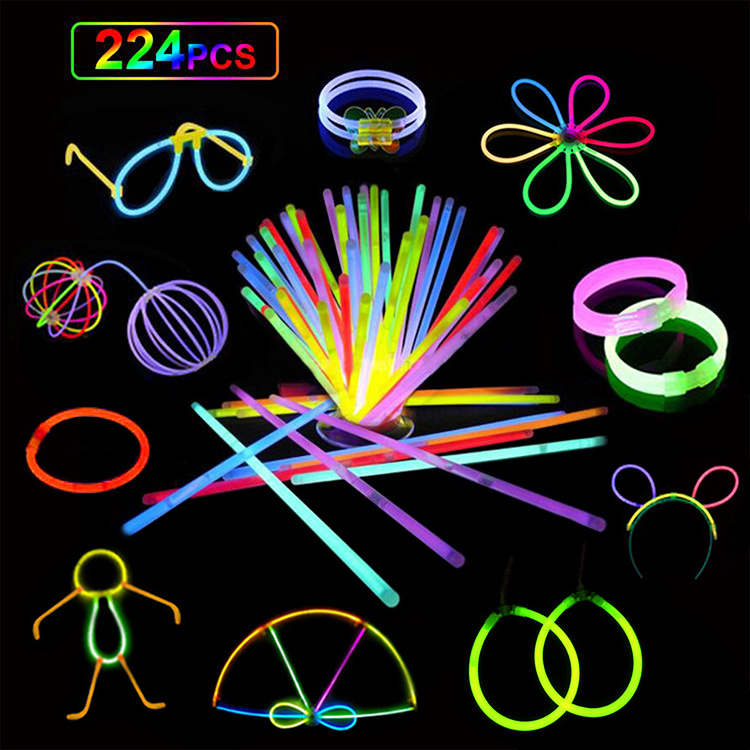 Waterproof factory wholesale mix color neon bracelet necklace glasses light stick bulk 8 inch glow stick party pack for kids