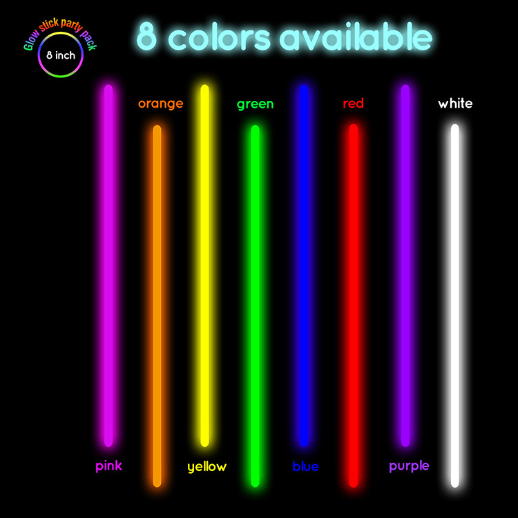 Waterproof factory wholesale mix color neon bracelet necklace glasses light stick bulk 8 inch glow stick party pack for kids