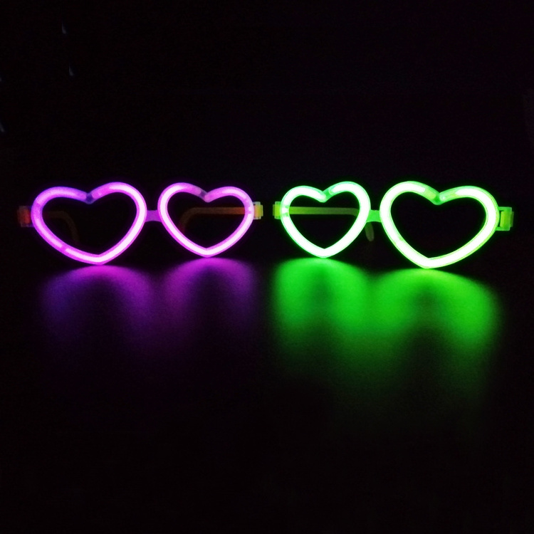 Neon heart shape glowing in the dark light flashing glow eyeglasses glow sticks fluorescence glasses for wedding party