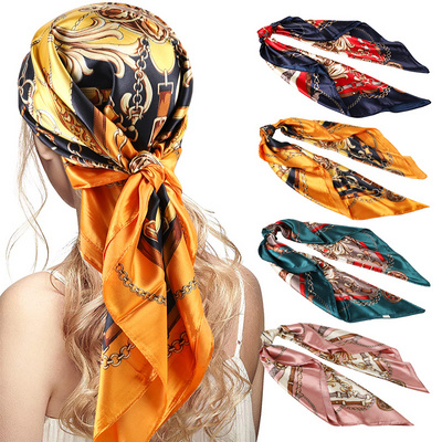 Custom Printing Hijab Silk Hair Printed Scarf for Women Hijabs Adult Satin Summer 90*90cm CN;ZHE 65g