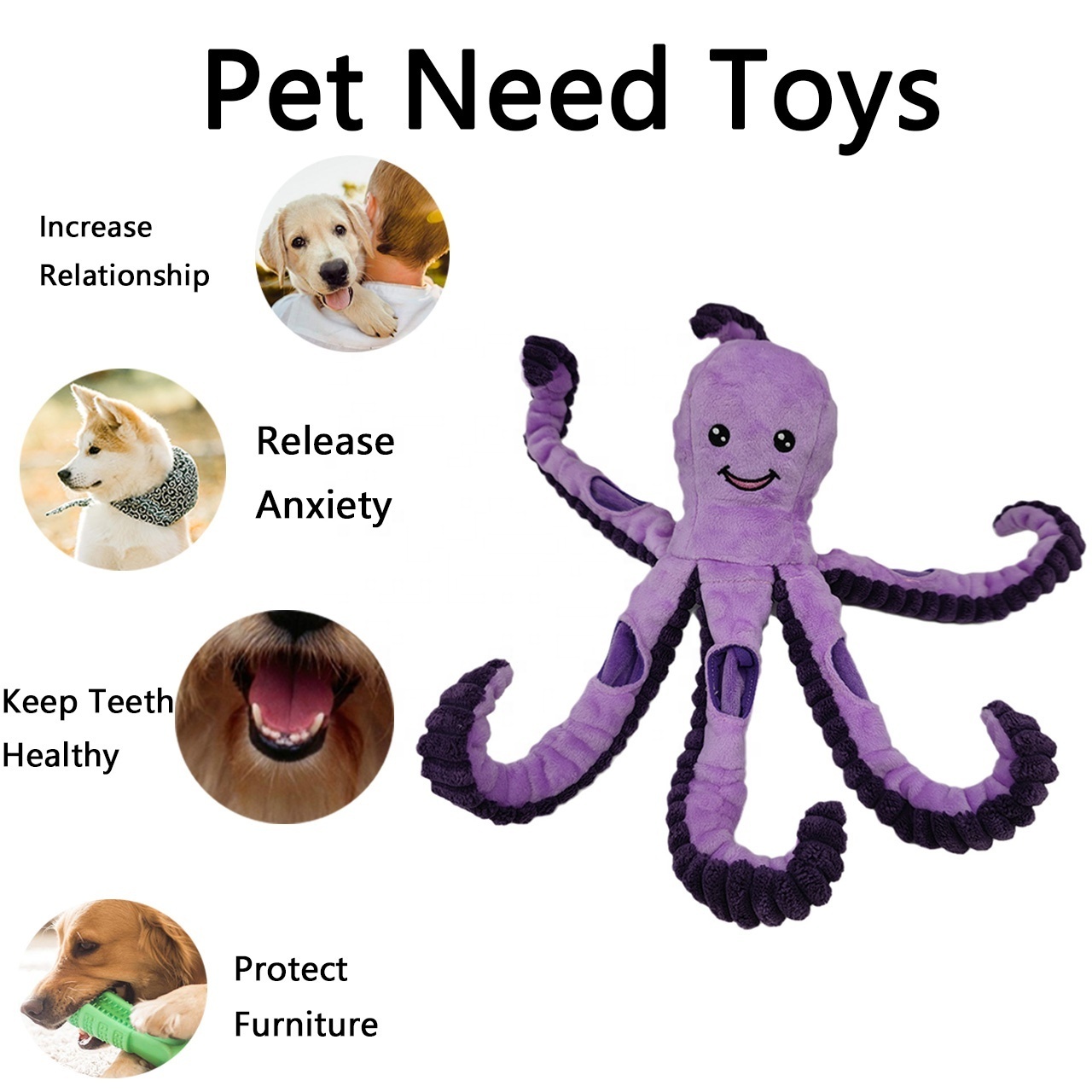 Wholesale Custom Bubble Cloth Octopus Shape Squeaky Tibetan Food Toys Stuffed Plush Dog Cat Toys Pet Chew Toys