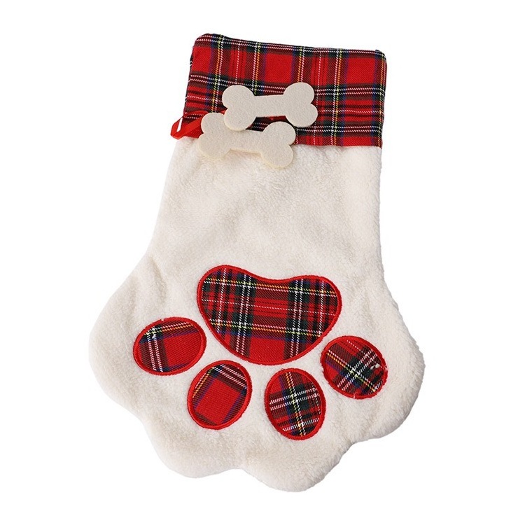 Christmas Pet Stockings Wholesale Paw Santa Gift Candy Bag Socks Hanging Supplies for Xmas Tree Decoration