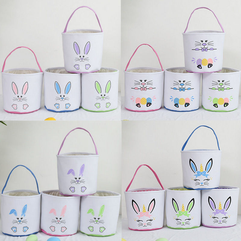 Wholesale Easter Egg Hunt Basket Decorations Plush Rabbit Tail Bunny Storage Basket Tote Bucket