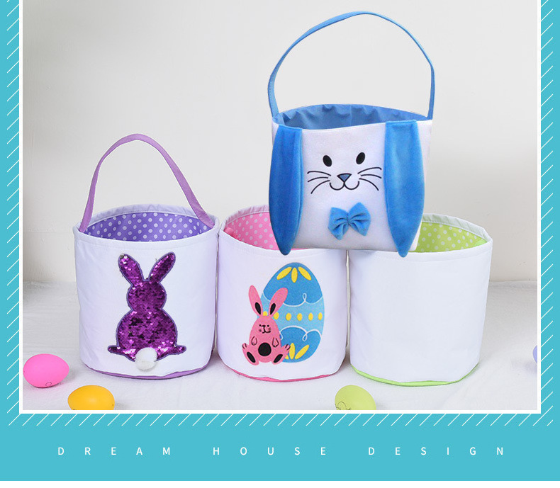 Wholesale Easter Egg Hunt Basket Decorations Plush Rabbit Tail Bunny Storage Basket Tote Bucket