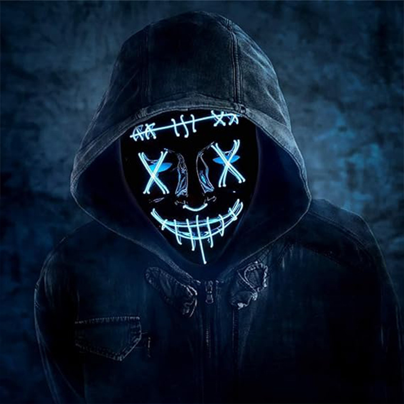 Halloween Horror Neon Party Mask Cosplay Ghost Skull LED Luminous Purge Mask EL Cold Light Fluorescent Mask